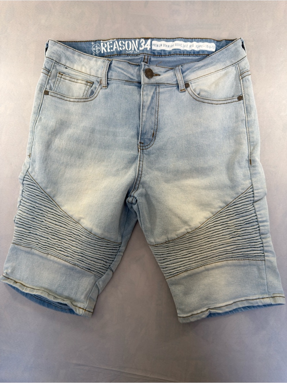 Reason Men’s Light Wash Biker Denim Shorts